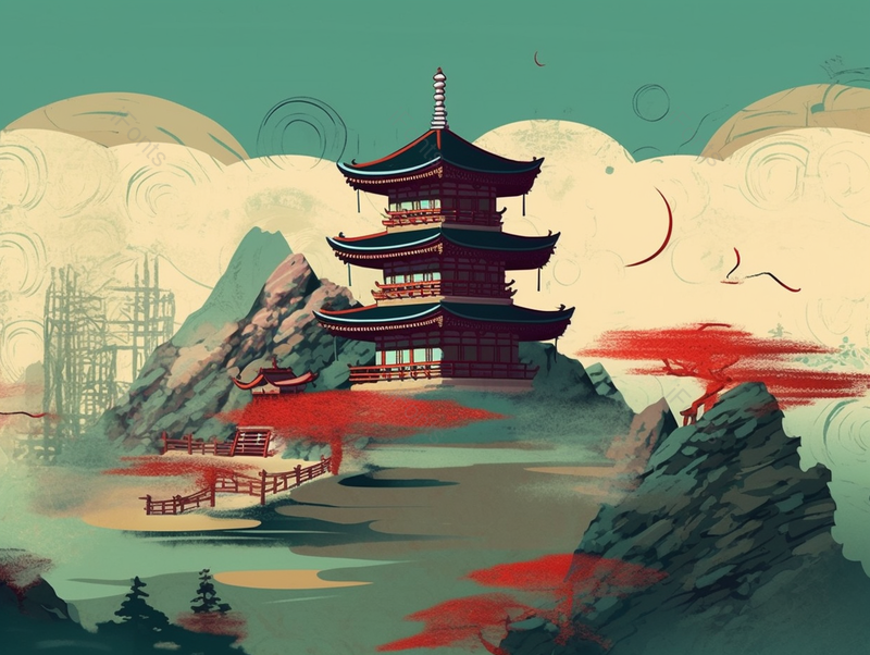 远处古城古代建筑黄色天空山顶水墨写意古典主义绘画,插画/手绘图,插画/手绘图库,插画/手绘图下载,插画/手绘